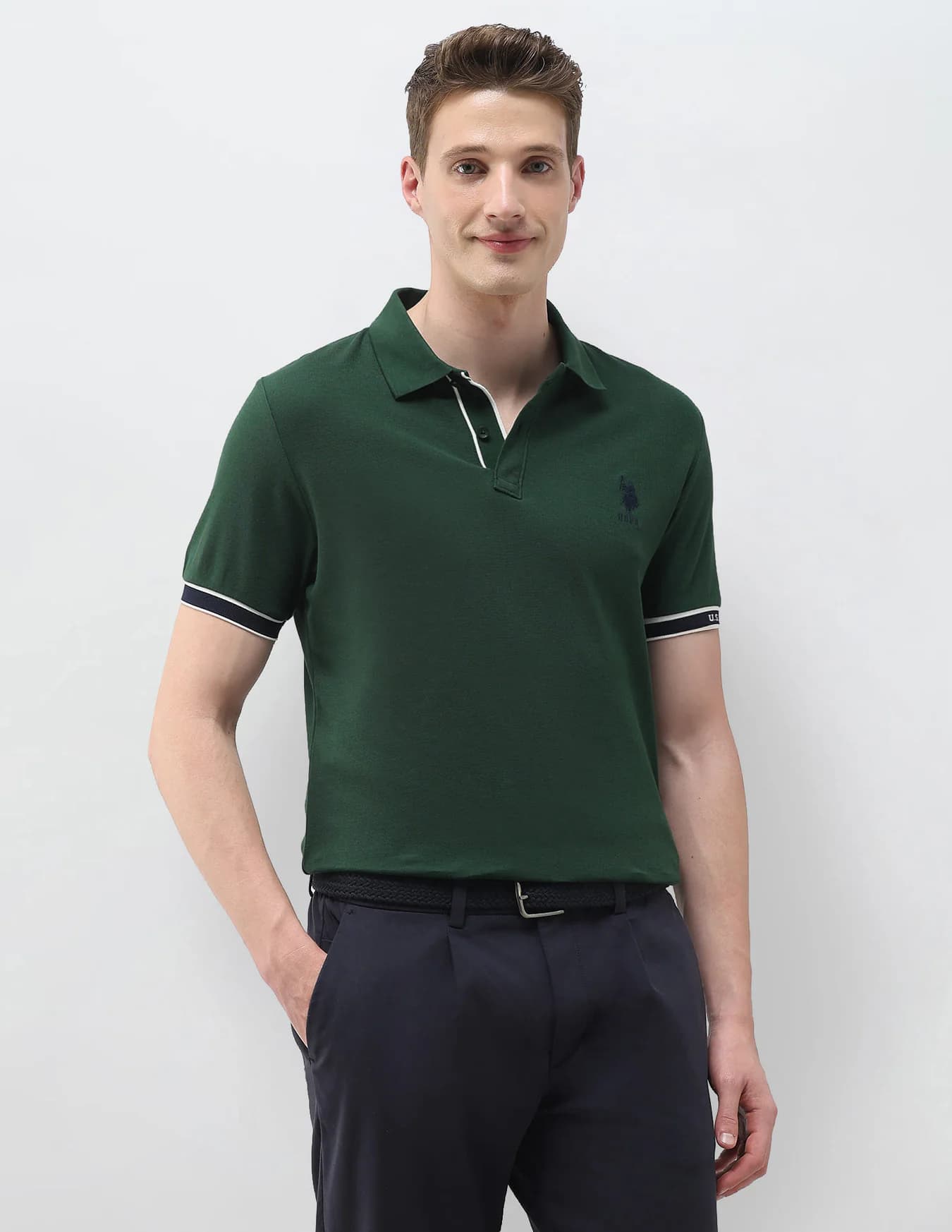 Men's Green Casual Half Sleeves Solid Slim Fit Polo Tshirt