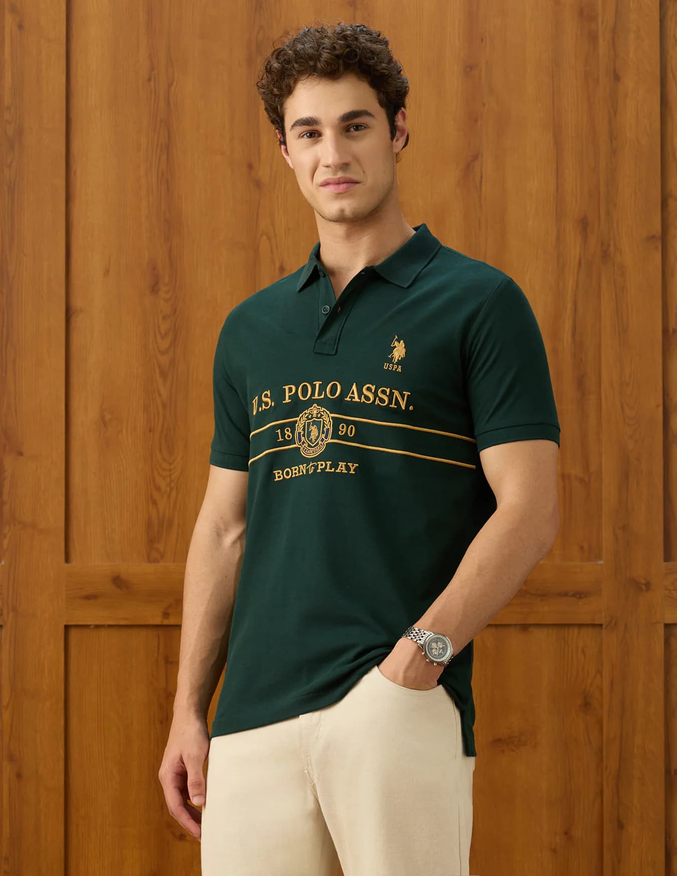 Men's Green Casual Half Sleeves Elvenado Slim Fit Polo Tshirt
