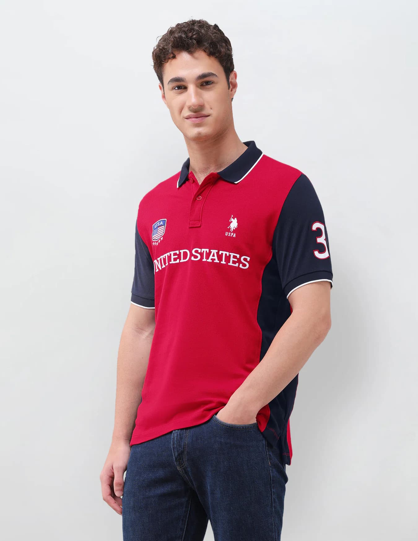Men's Red Casual Half Sleeves Colourblocked Slim Fit Polo Tshirt