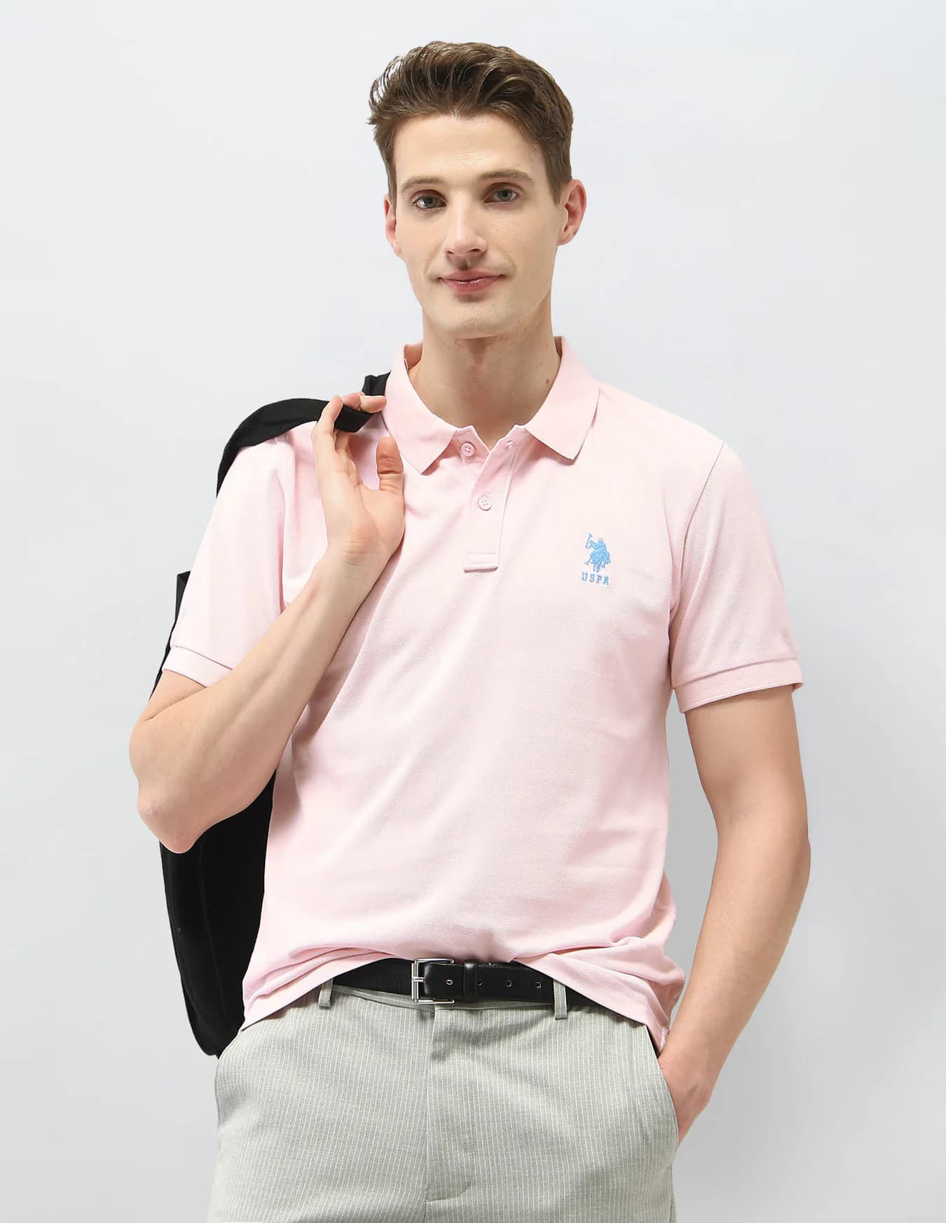 Men's Pink Casual Half Sleeves Solid Slim Fit Polo Tshirt