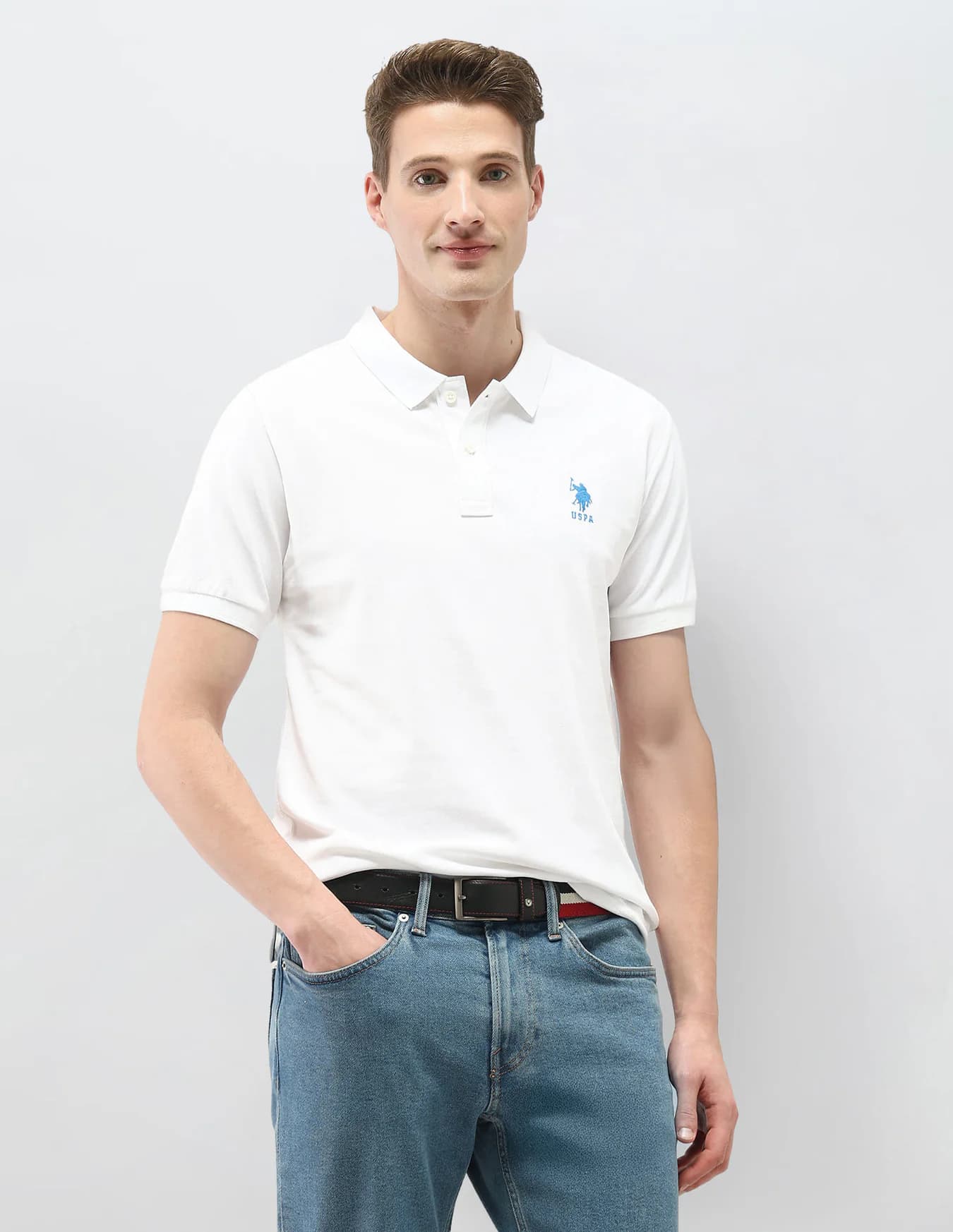 Men's White Casual Half Sleeves Solid Slim Fit Polo Tshirt
