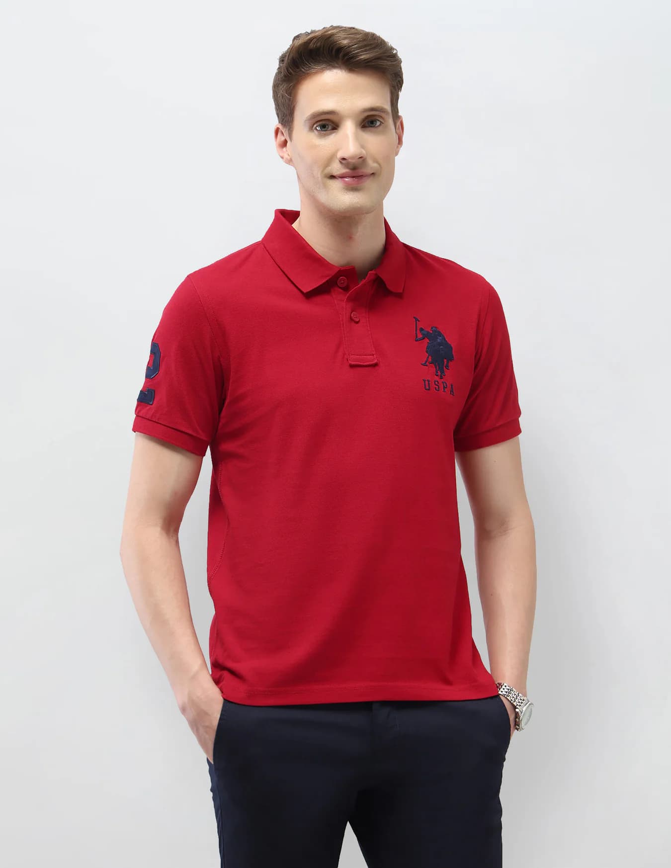 Men's Red Casual Half Sleeves Solid Regular Fit Polo Tshirt