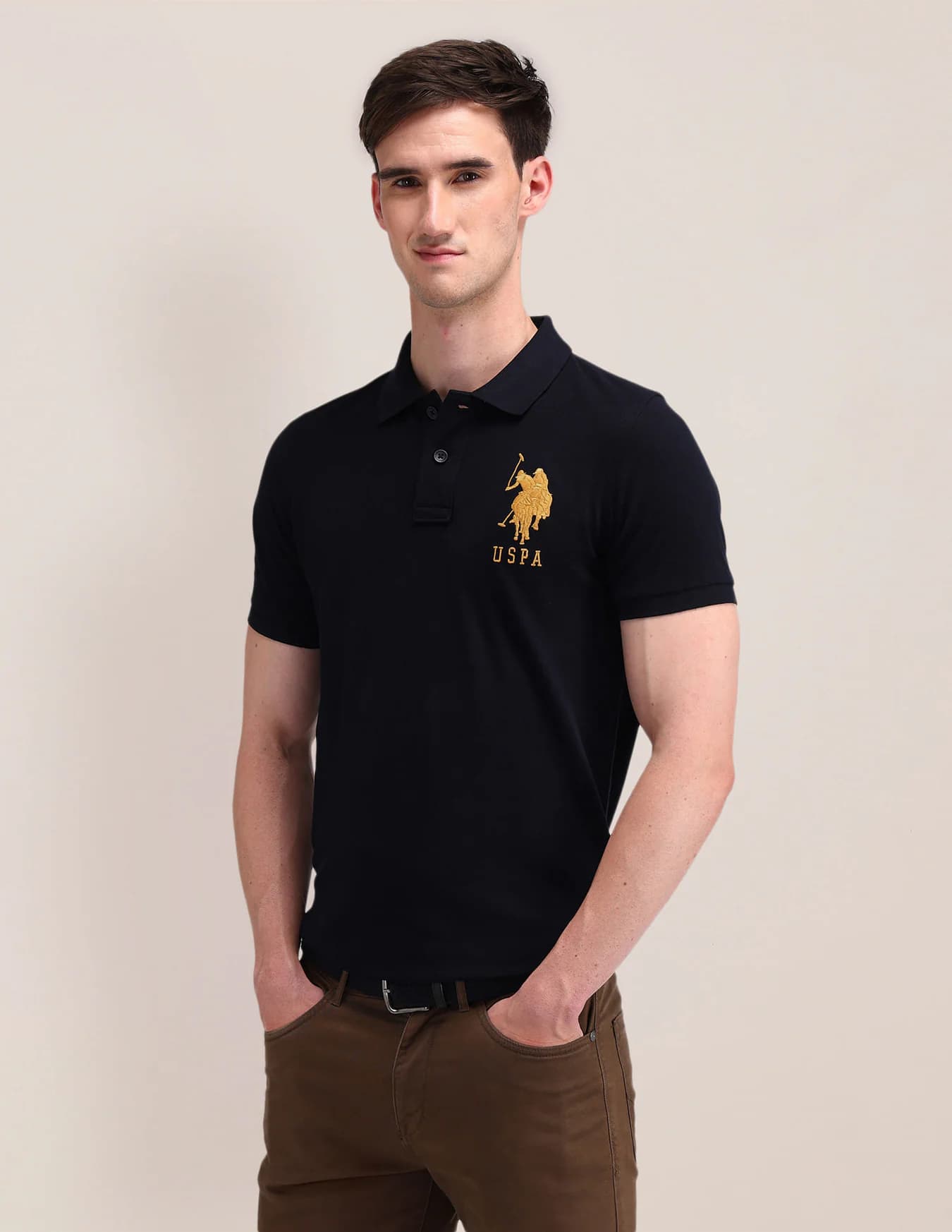 Men's Navy Casual Half Sleeves Pure Cotton Slim Fit Polo Tshirt