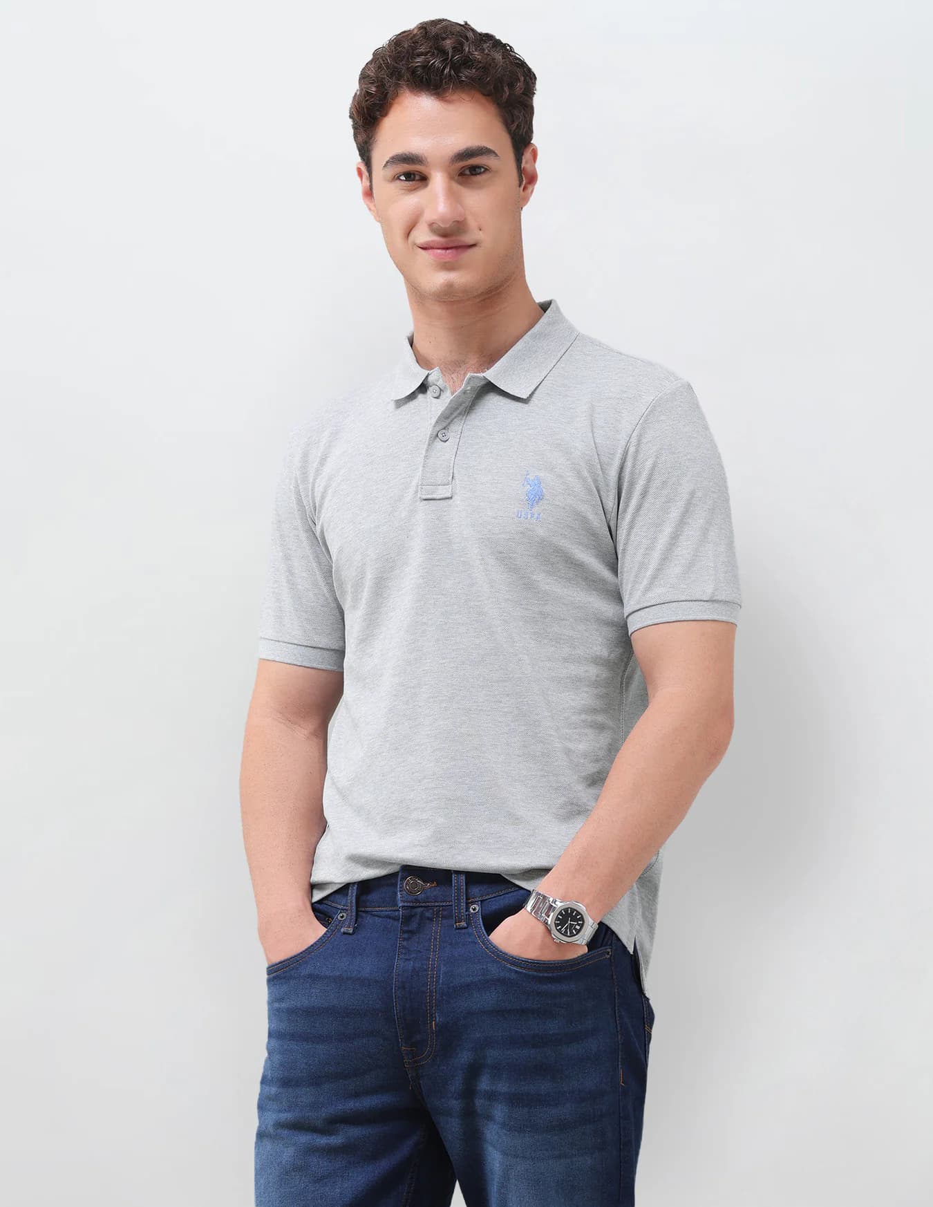 Men's Grey Casual Half Sleeves Grey Men'ss Polo Tshirt
