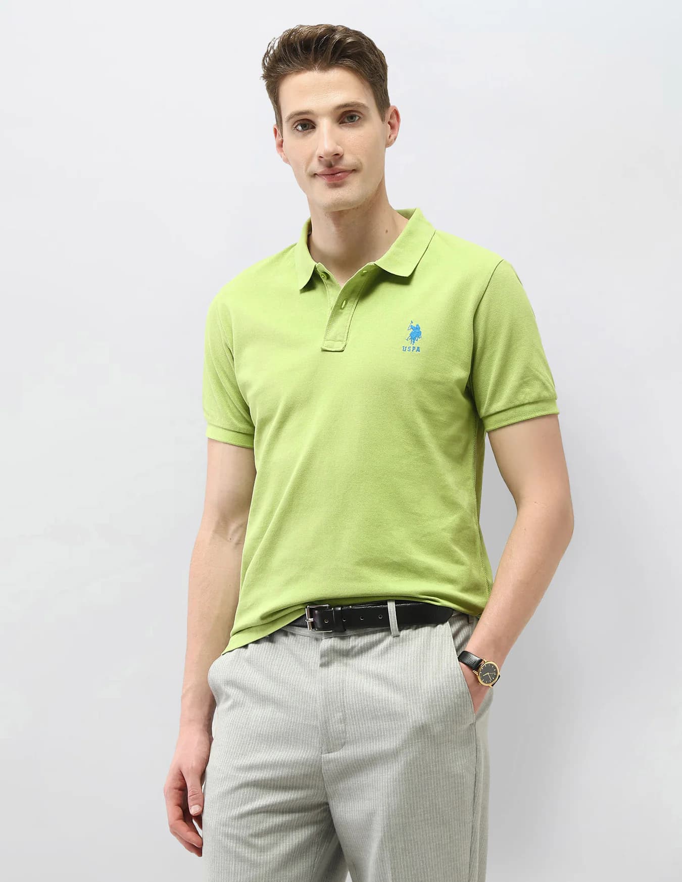 Men's Green Casual Half Sleeves Solid Slim Fit Polo Tshirt