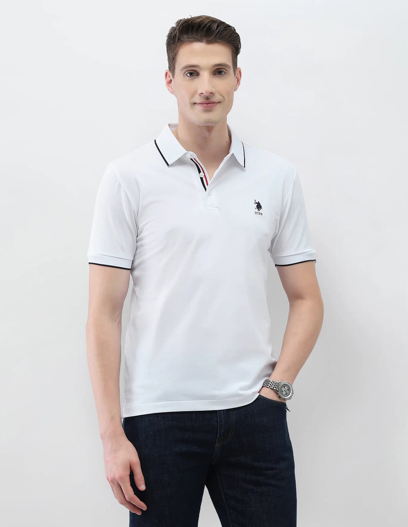 Men's White Casual Half Sleeves Solid New Port Marina Polo Tshirt