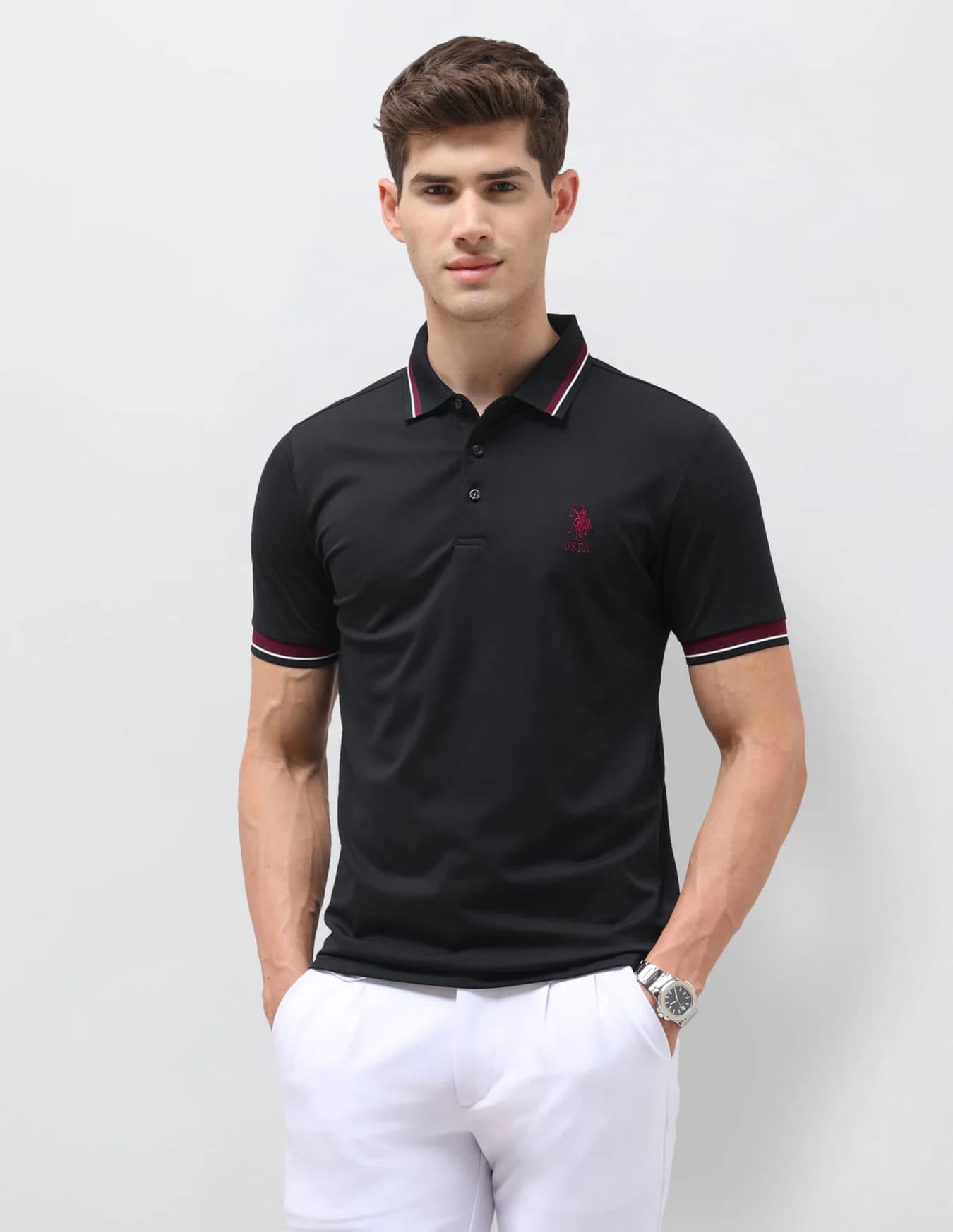 Men's Navy Casual Half Sleeves Solid Slim Fit Polo Tshirt