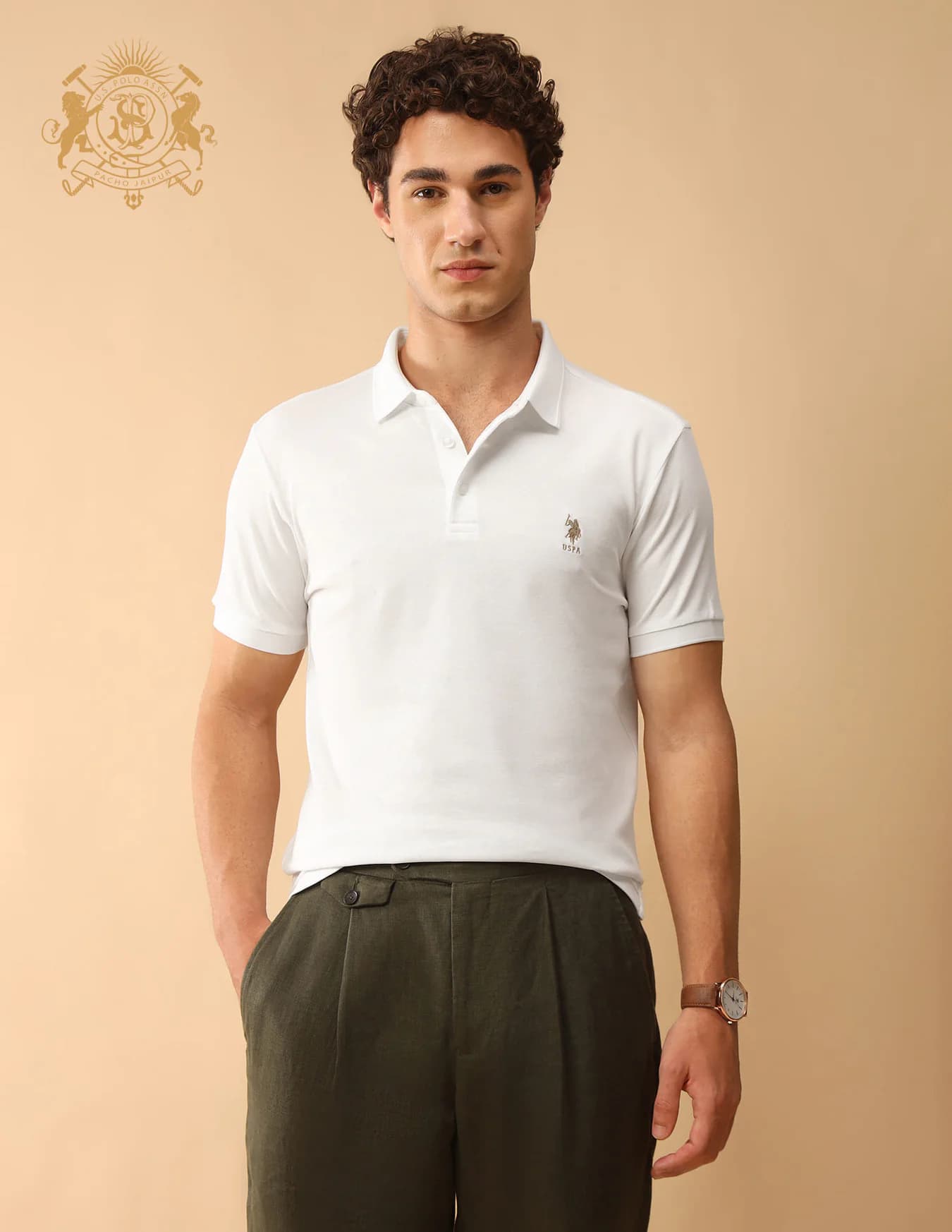 Men's White Casual Half Sleeves Pacho X Slim Fit Solid Polo Tshirt