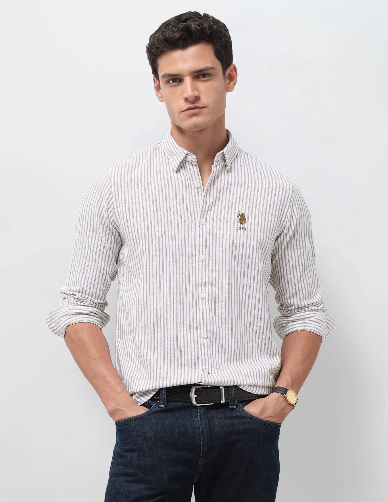 Men's White Casual Regular Fit Full Sleeves Spread Collar Shirt