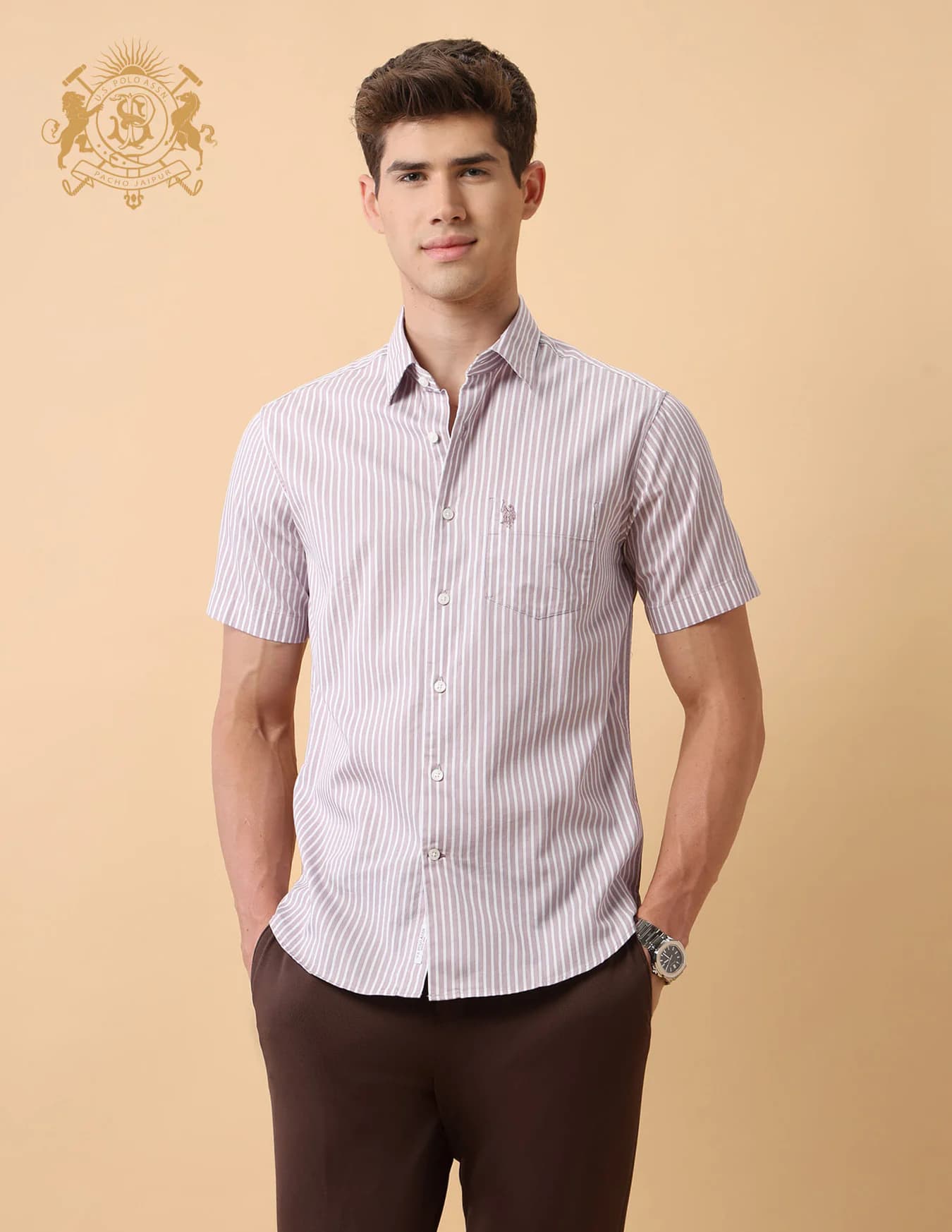 Men's Purple Casual Regular Fit Half Sleeves Spread Collar Shirt