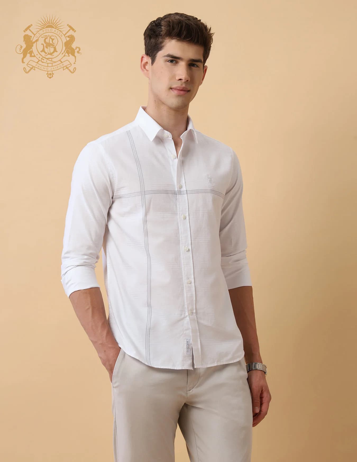 Men's White Casual Regular Fit Full Sleeves Spread Collar Shirt