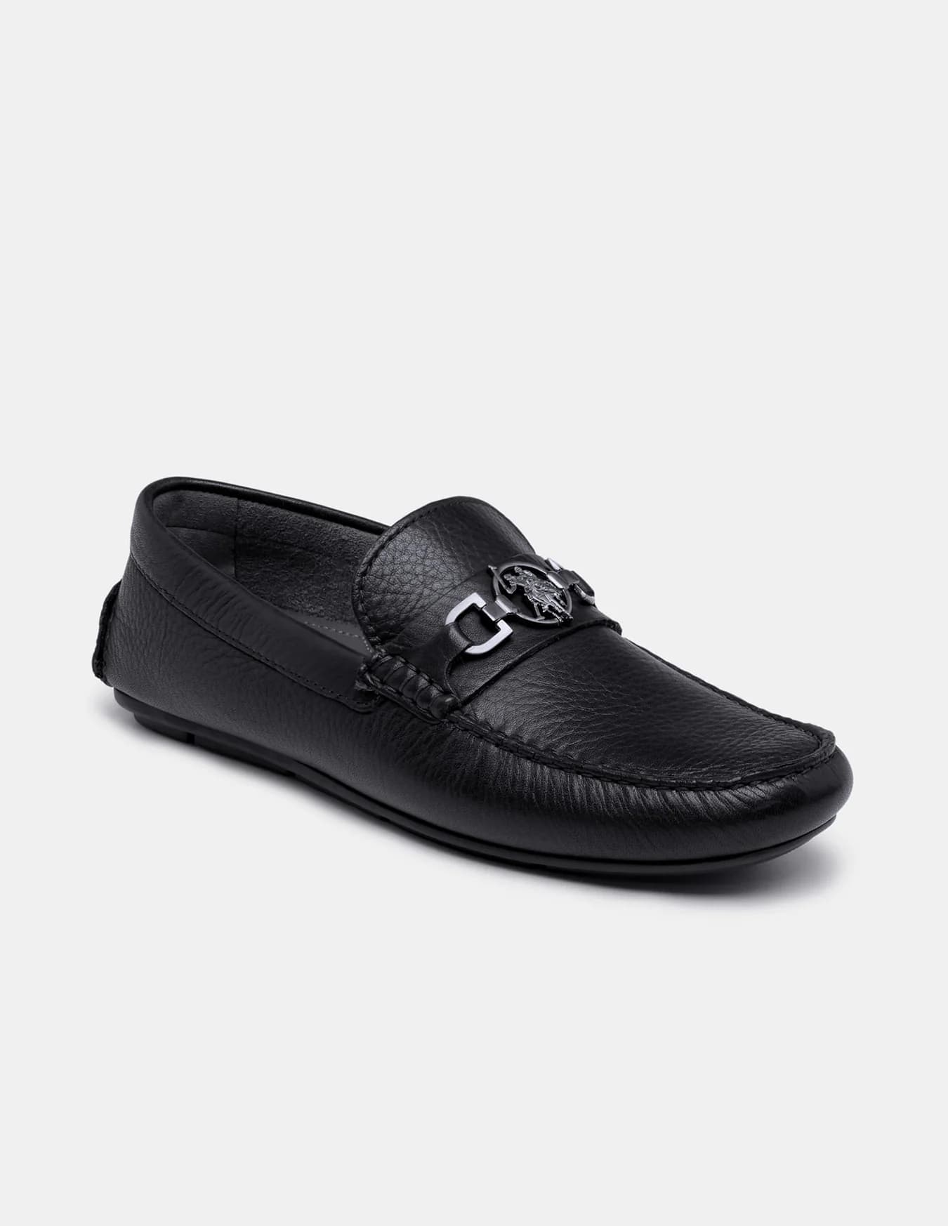 Men's Black Elger Textured Leather Casual Loafers