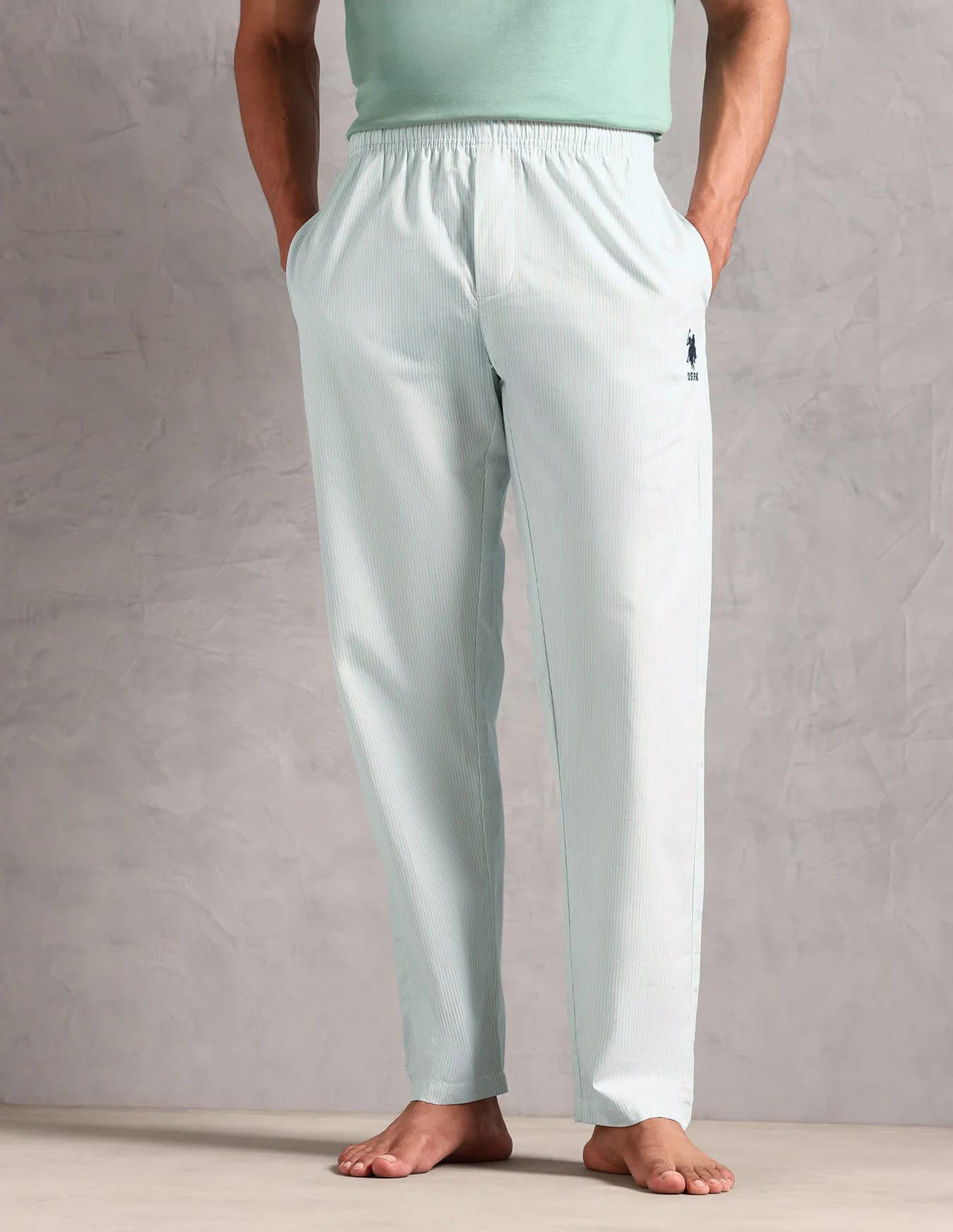 Men's Green Casual Regular Fit Striped Pyjama