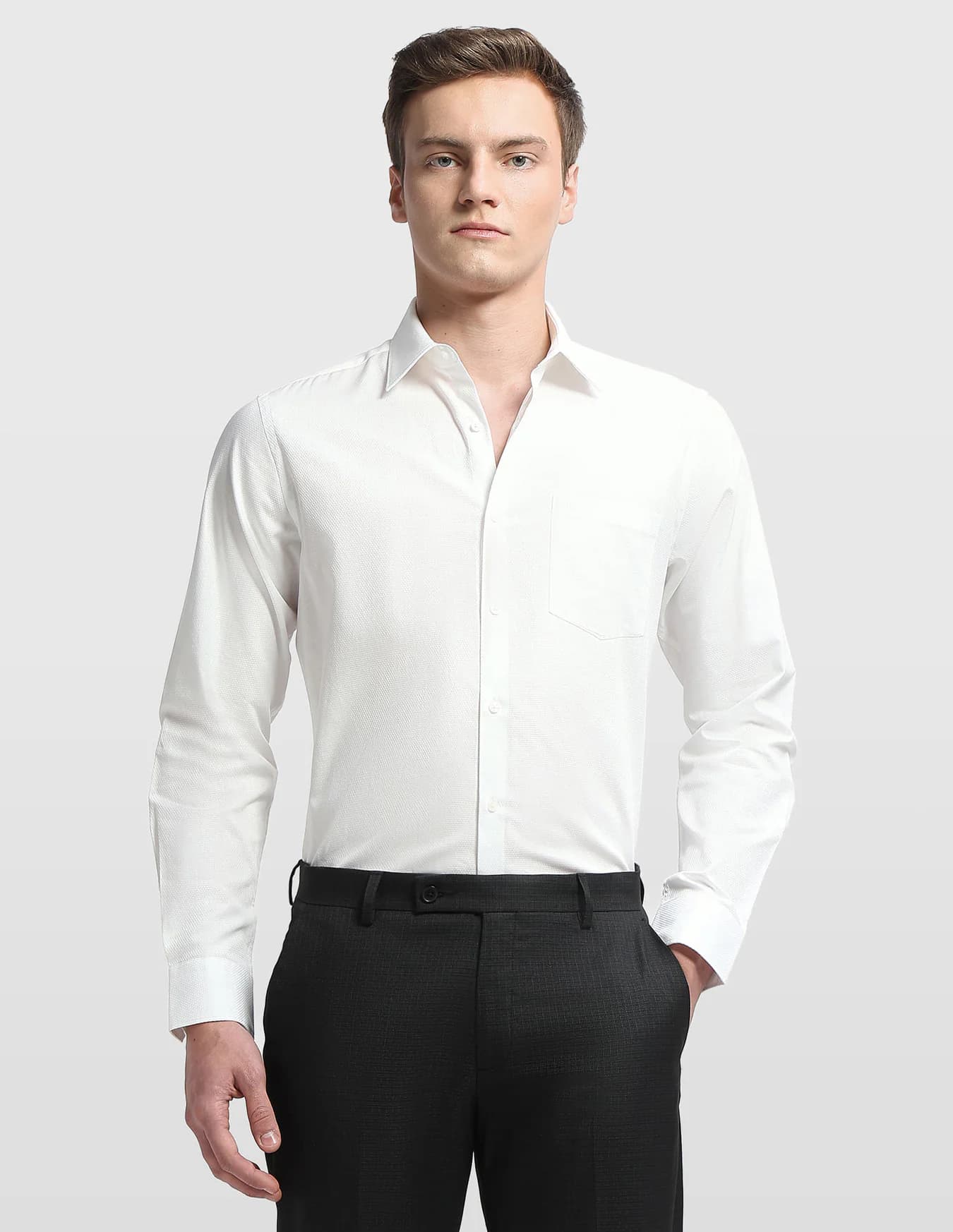 Men's White Formal Regular Fit Full Sleeves Self-Design Shirt