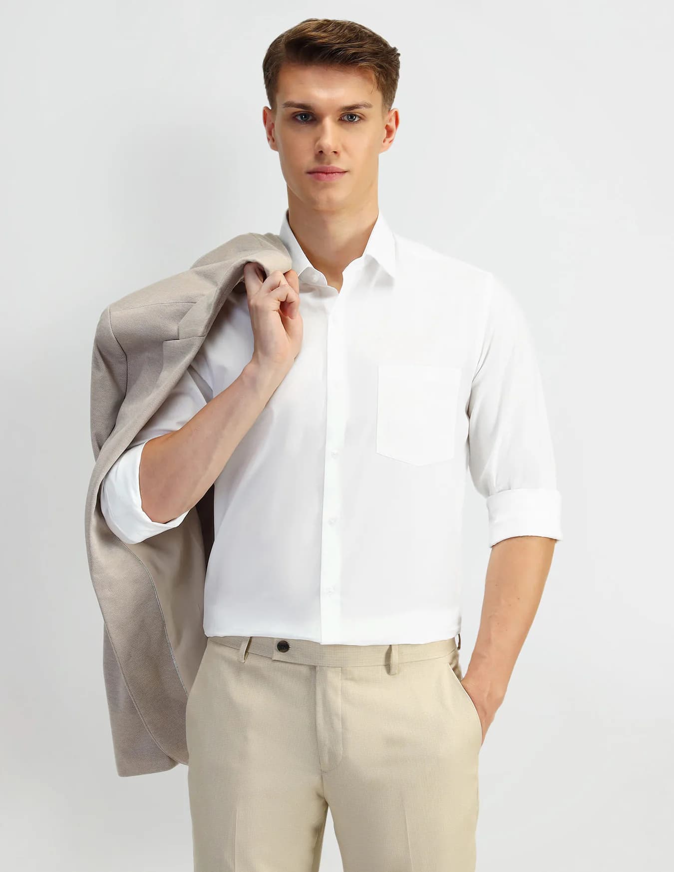 Men's White Formal Slim Fit Full Sleeves Solid Shirt