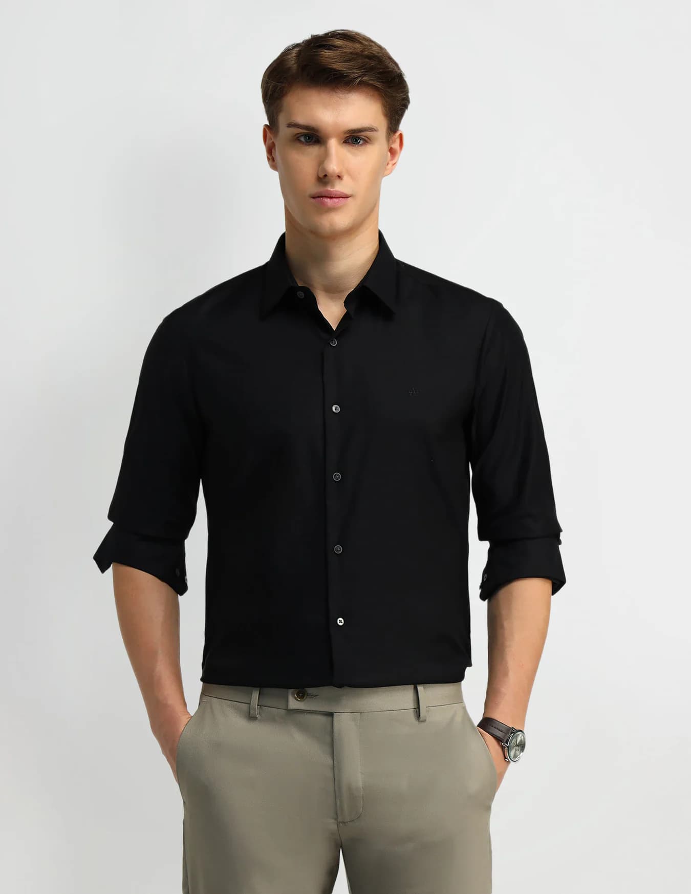 Men's Black Formal Slim Fit Full Sleeves Solid Shirt