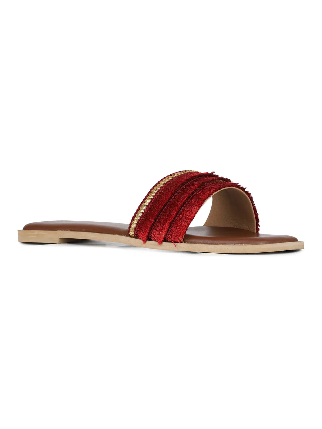 Women's Red Casual Embossed Slip-Ons Sandals