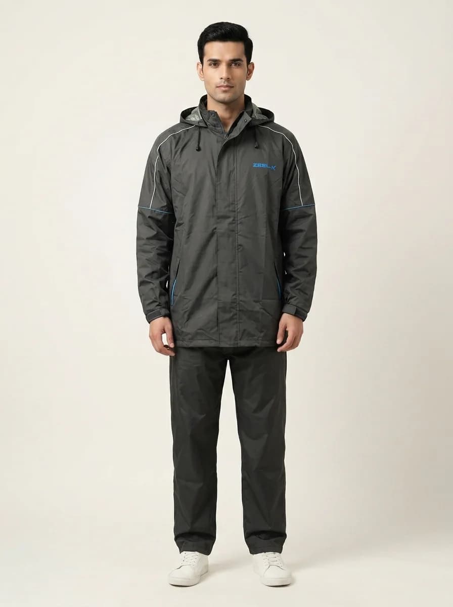 Men's Green Regular Fit Full Sleeves Solid Rainsuit