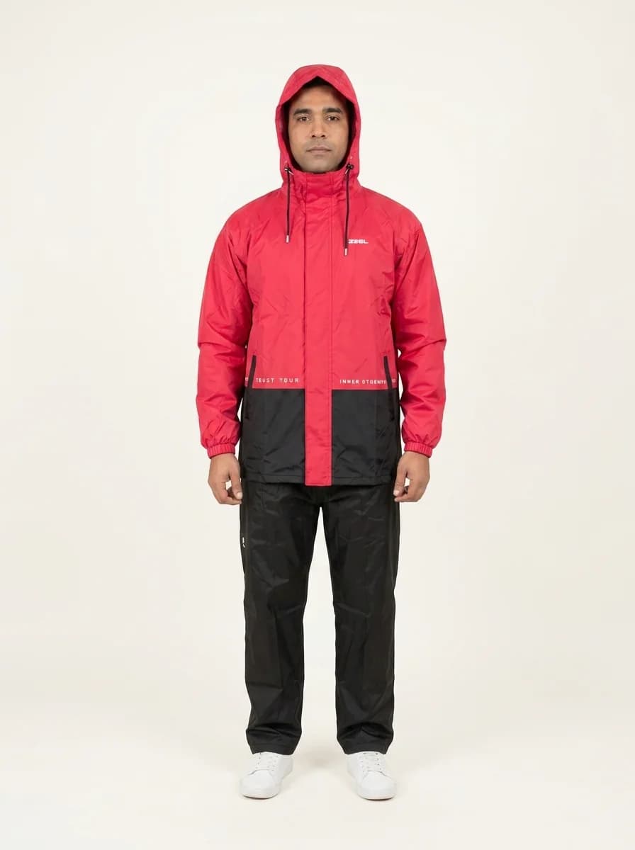 Men's Pink Regular Fit Full Sleeves Colorblocked Rainsuit