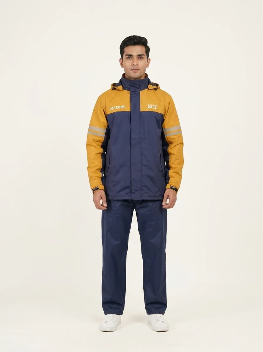 Men's Navy Regular Fit Full Sleeves Solid Rainsuit