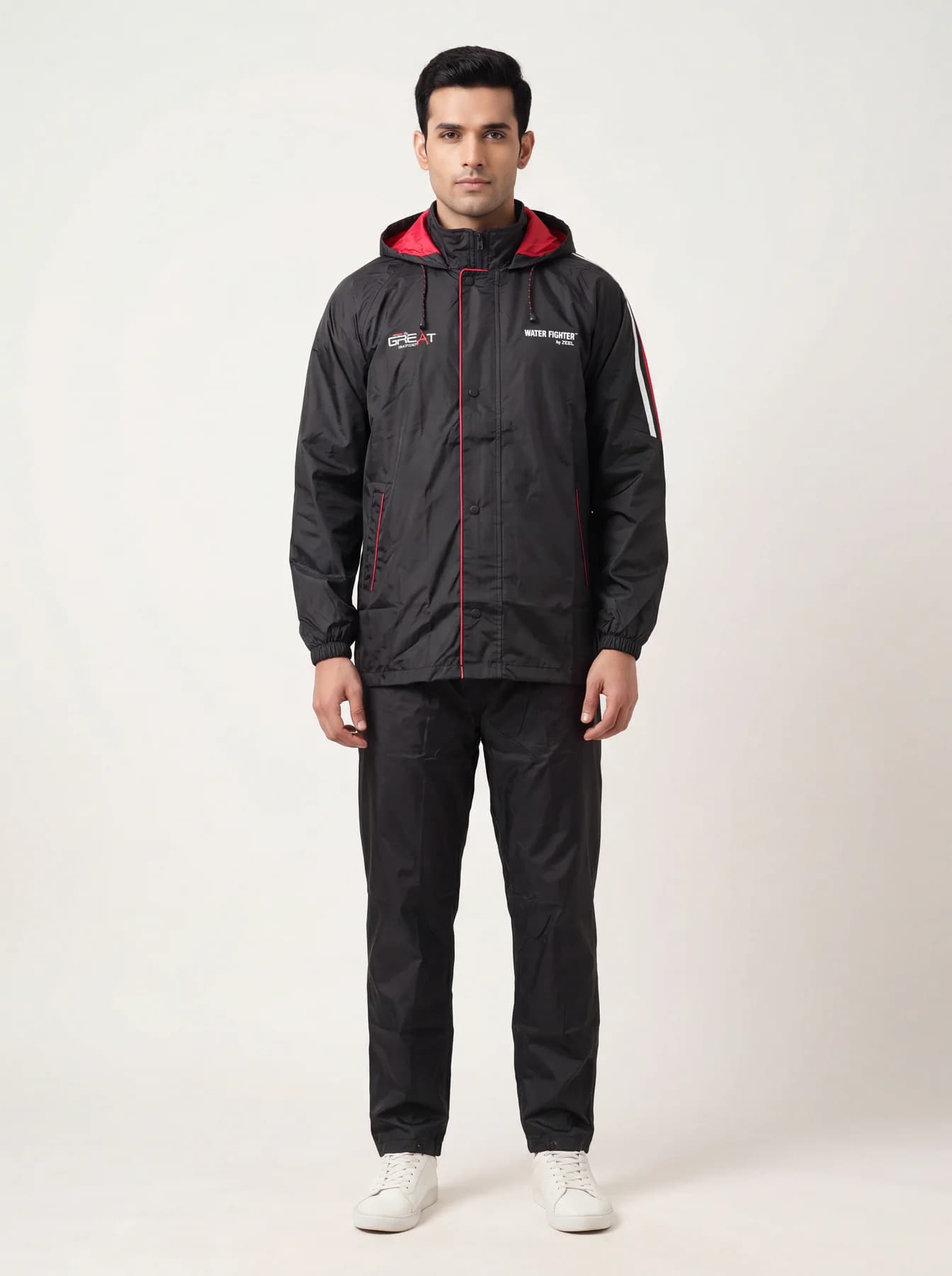 Men's Black Regular Fit Full Sleeves Solid Rainsuit