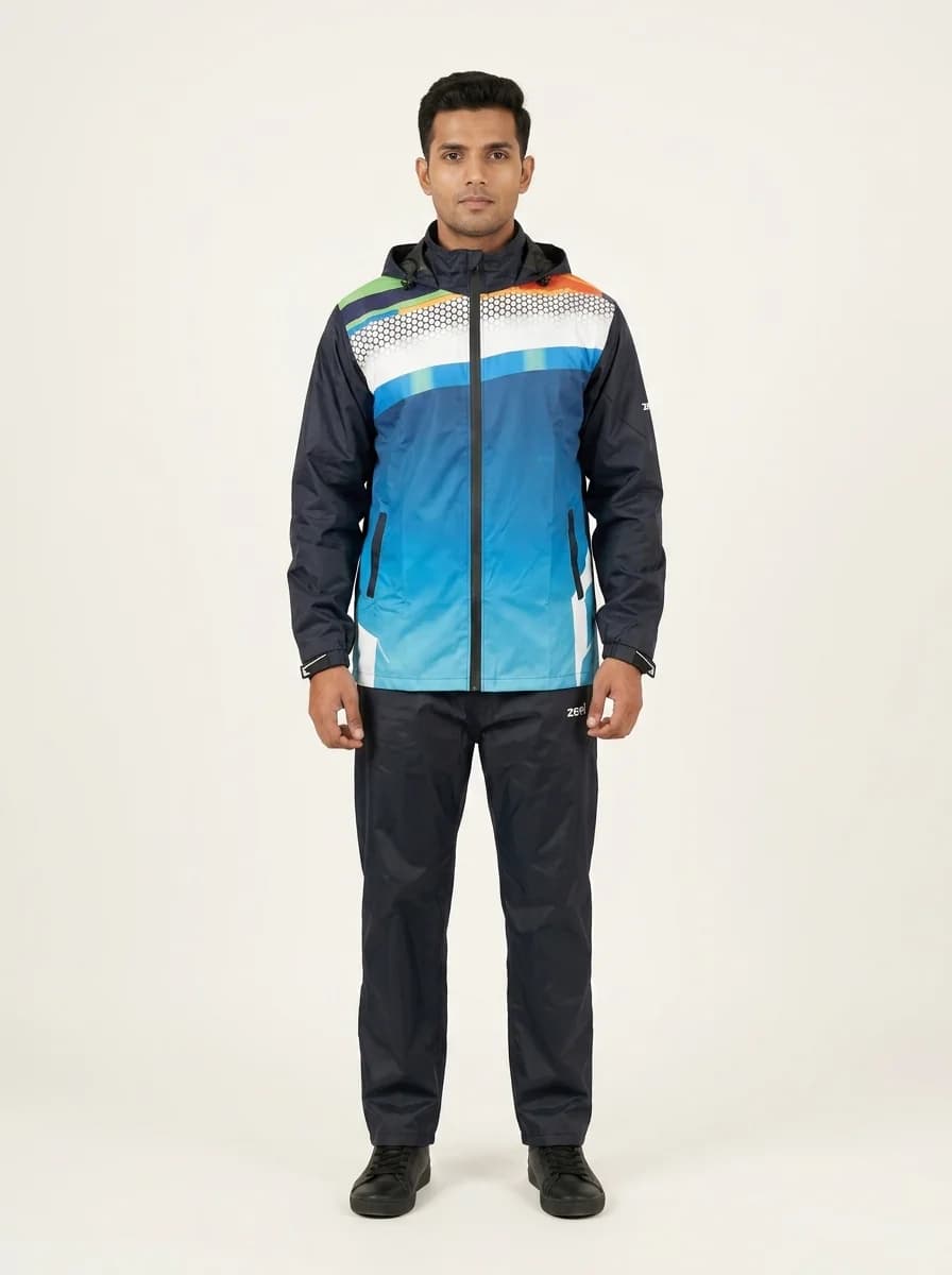 Men's Blue Regular Fit Full Sleeves Solid Rainsuit