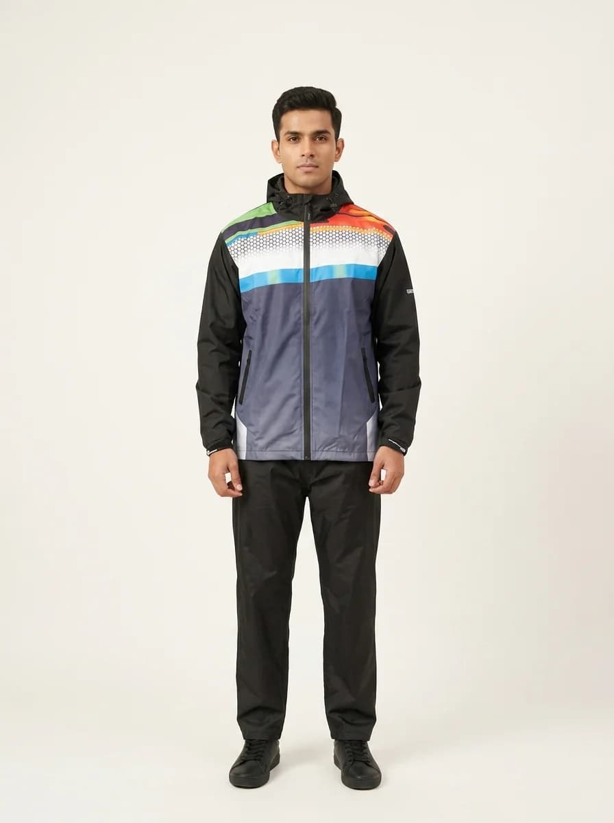 Men's Grey Regular Fit Full Sleeves Solid Rainsuit