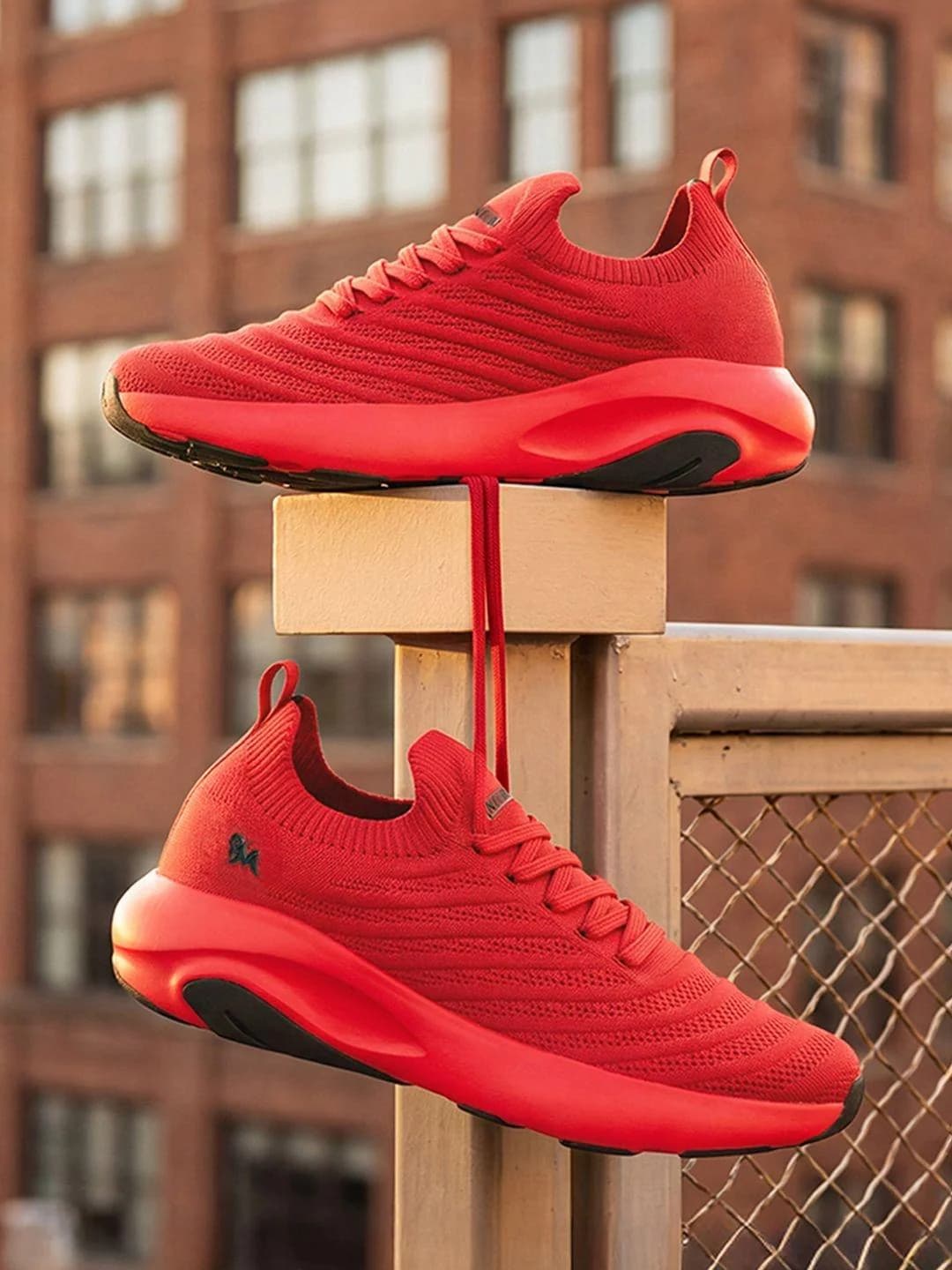 Unisex Red Casual Flat mesh Round Toe Walking Sneakers