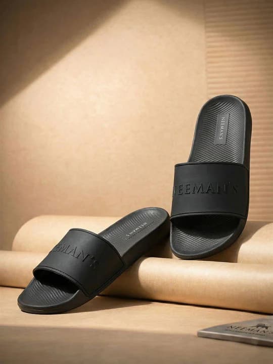 Men's Black Casual Flat Knitted Round Toe Slides