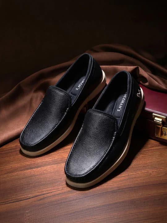 Men's Black Casual Flat Knitted Round Toe Loafers