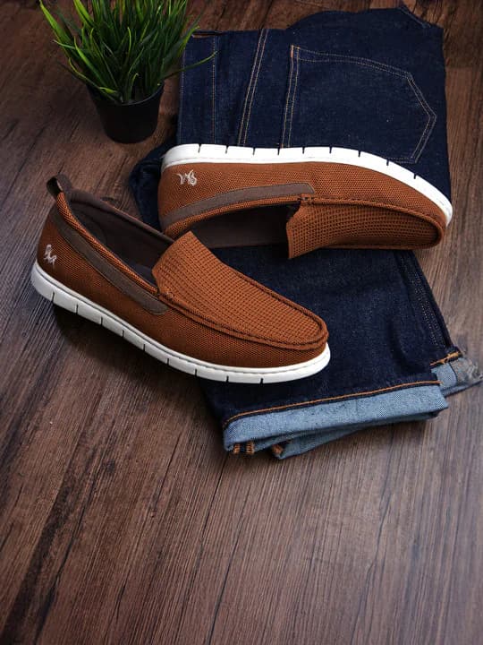 Men's Brown Casual Flat Knitted Round Toe Loafers