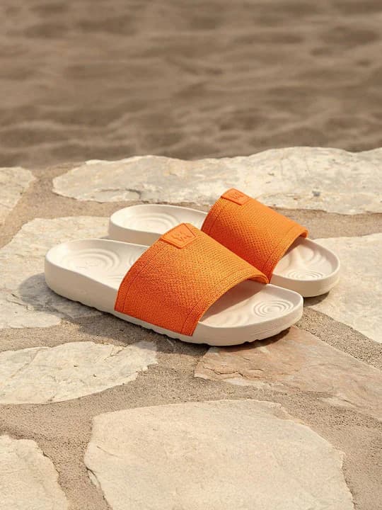 Unisex Orange Casual Flat Knitted Round Toe Slides