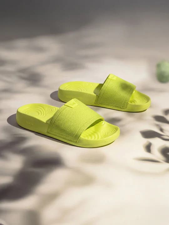 Unisex Green Casual Flat Knitted Round Toe Slides