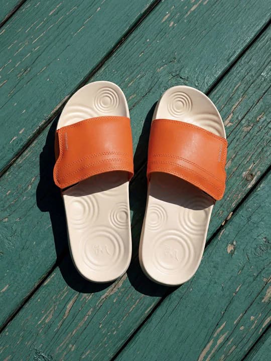Men's Orange Casual Flat Knitted Round Toe Slides