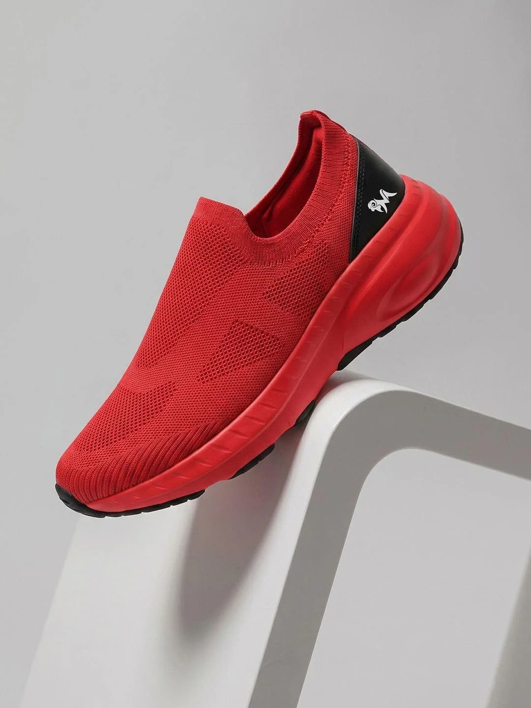 Unisex Red Casual Flat Knitted Round Toe Slip-Ons Walking Sneakers