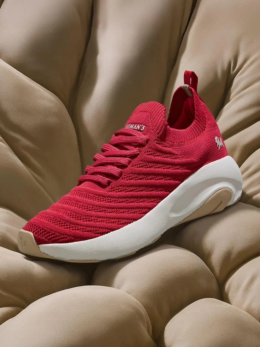 Women's Red Casual Flat Knitted Round Toe Walking Sneakers