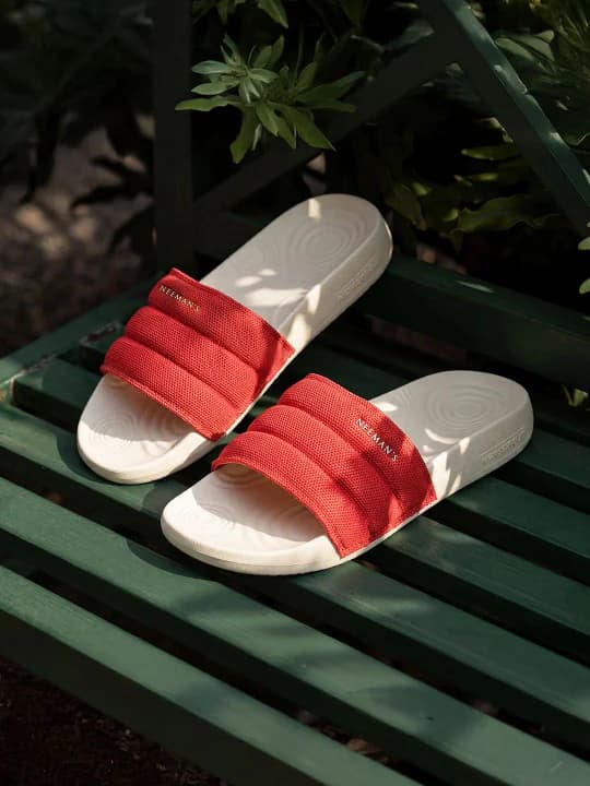Unisex Red Casual Flat Polyurethane Round Toe Slides