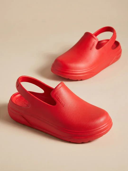 Men's Red Casual Flat Knitted Round Toe Clogs