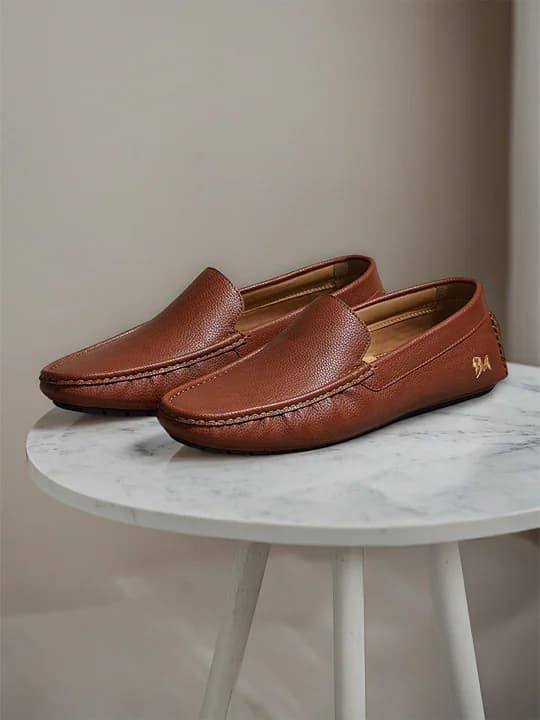 Men's Tan Casual Low Heel Polyurethane Almond Toe Loafers