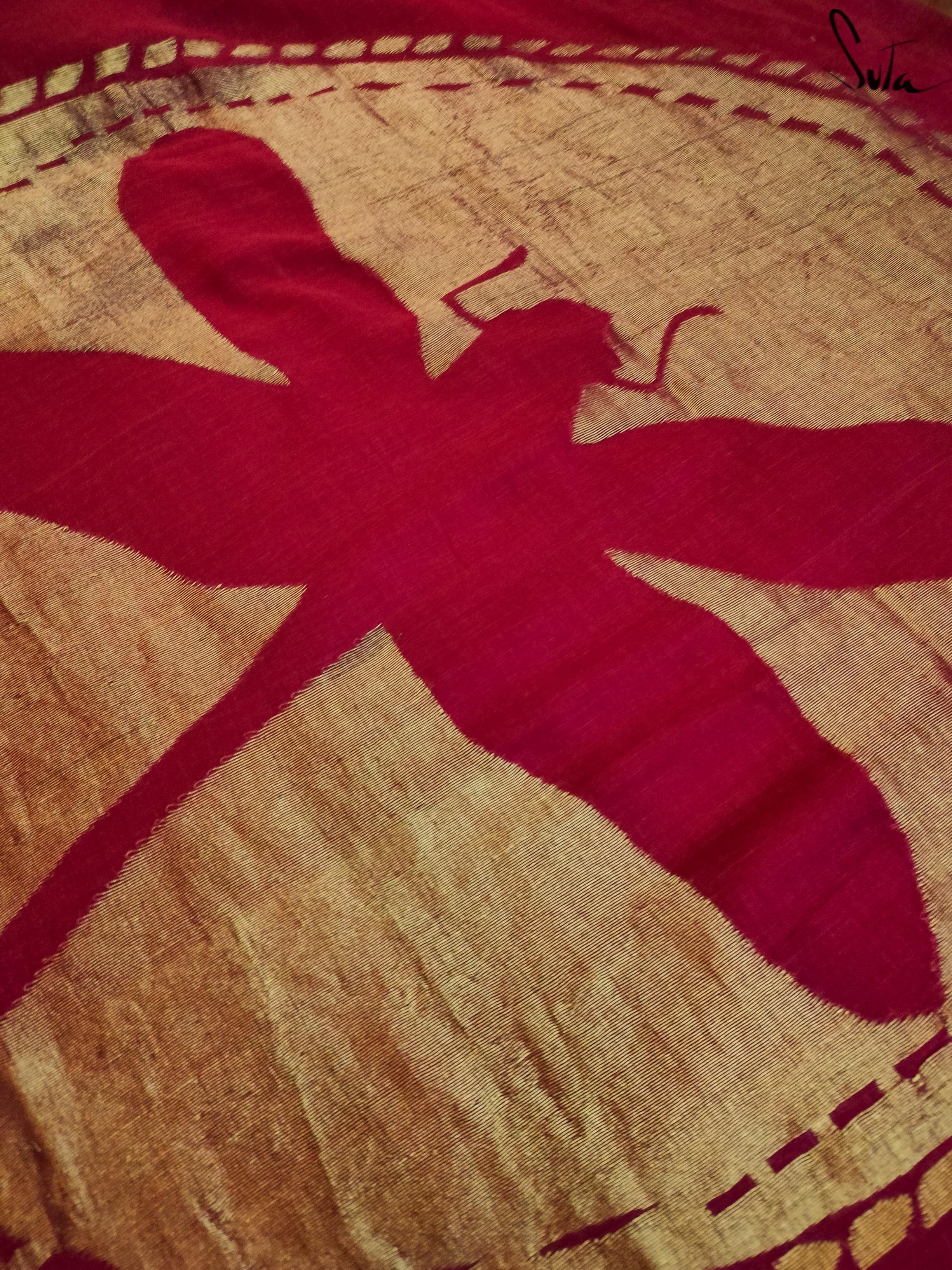 Cotton Red without Blouse Piece Saree